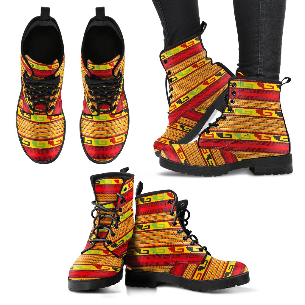 Mexican Blanket Ornament Print Pattern Women Leather Boots-JTAMIGO.COM