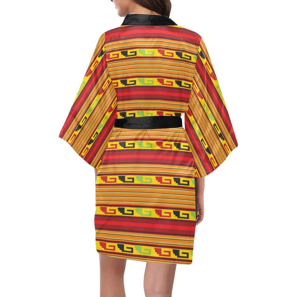 Mexican Blanket Ornament Print Pattern Women Short Kimono Robe