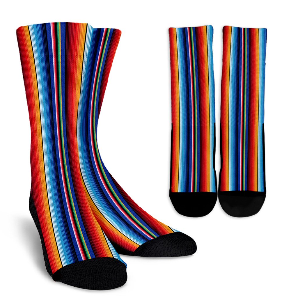 Mexican Blanket Stripe Print Pattern Crew Socks