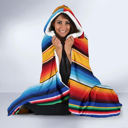Mexican Blanket Stripe Print Pattern Hooded Blanket-JTAMIGO.COM