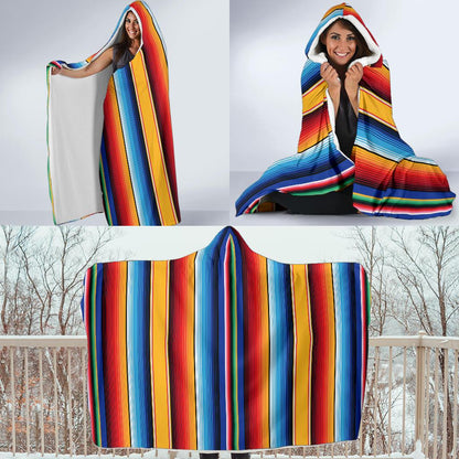 Mexican Blanket Stripe Print Pattern Hooded Blanket-JTAMIGO.COM