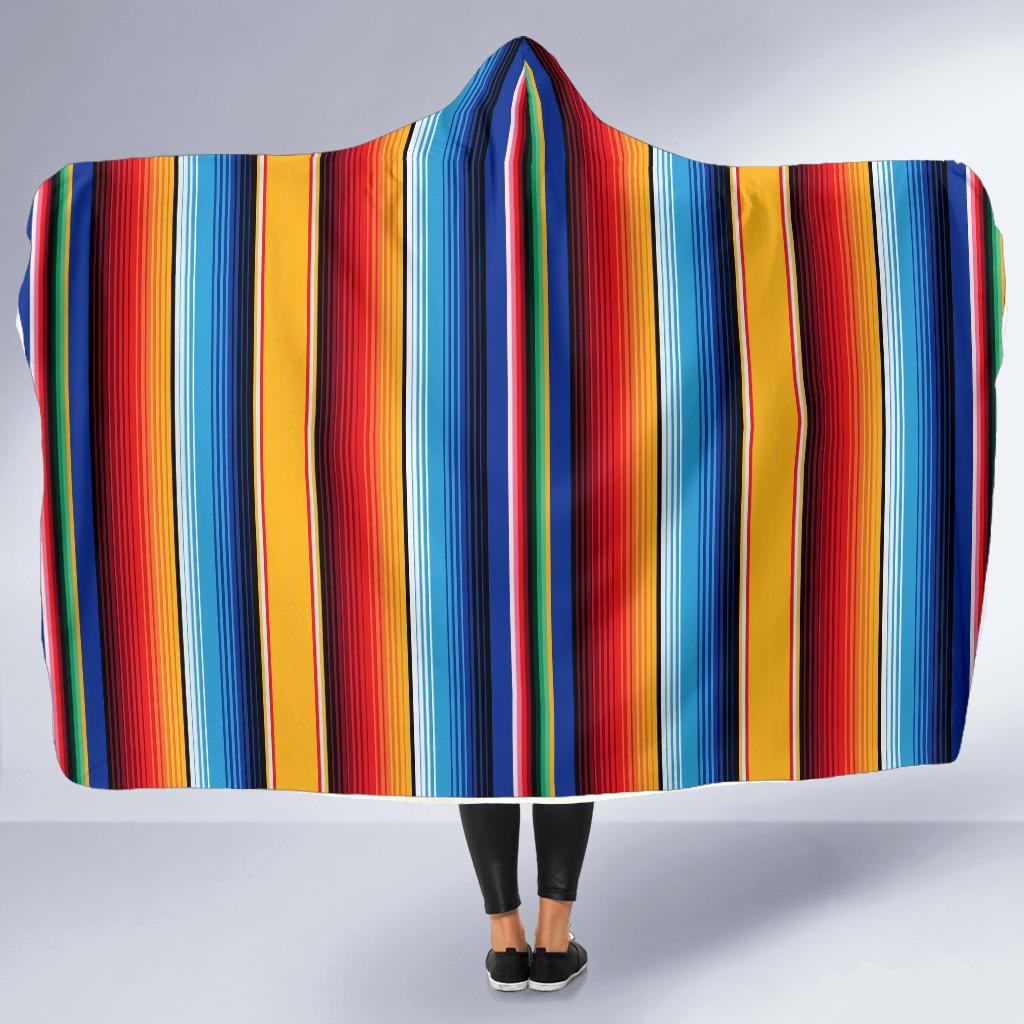 Mexican Blanket Stripe Print Pattern Hooded Blanket-JTAMIGO.COM