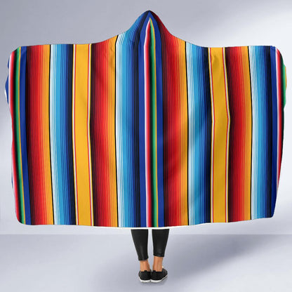 Mexican Blanket Stripe Print Pattern Hooded Blanket-JTAMIGO.COM