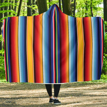 Mexican Blanket Stripe Print Pattern Hooded Blanket-JTAMIGO.COM