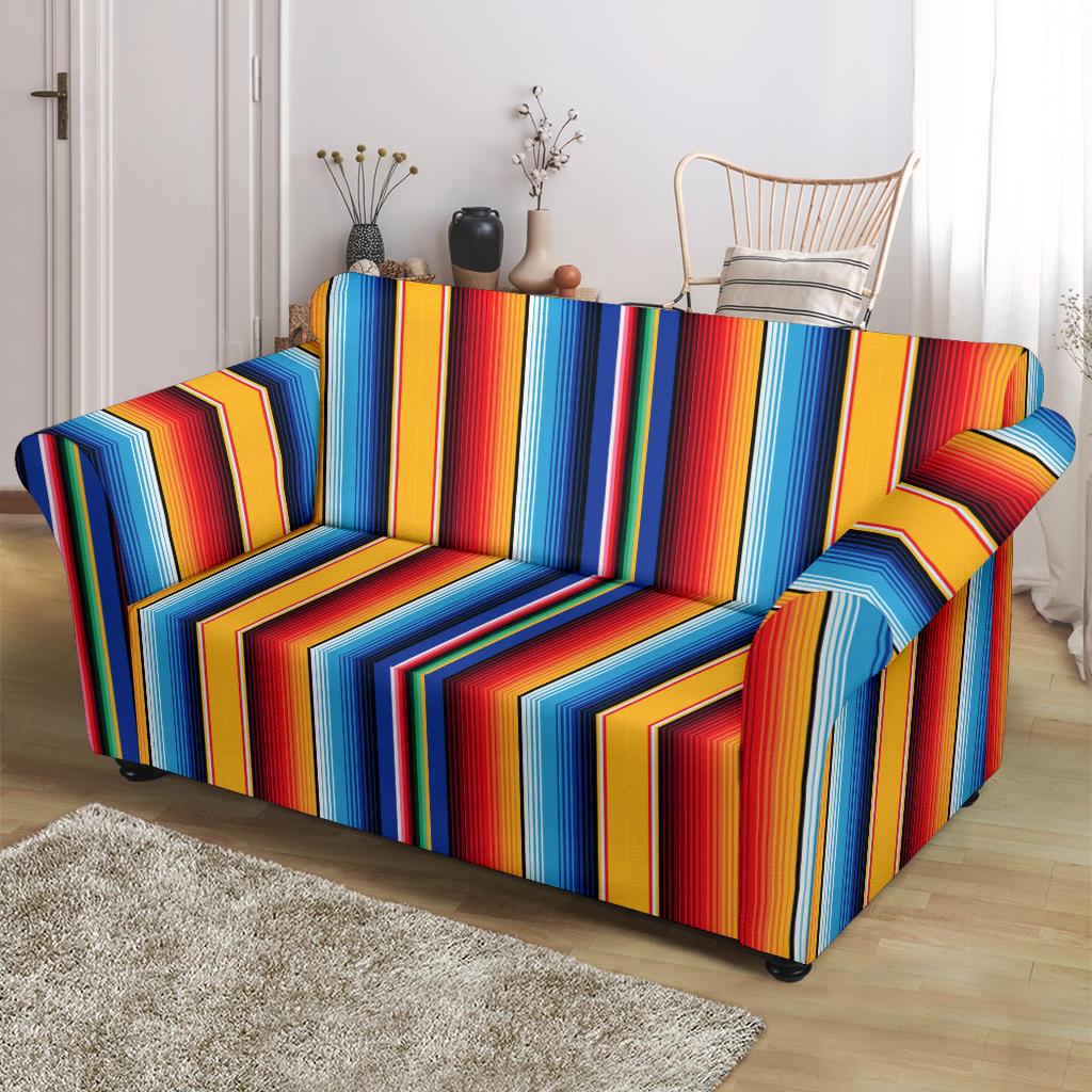 Mexican Blanket Stripe Print Pattern Loveseat Slipcover-JTAMIGO.COM