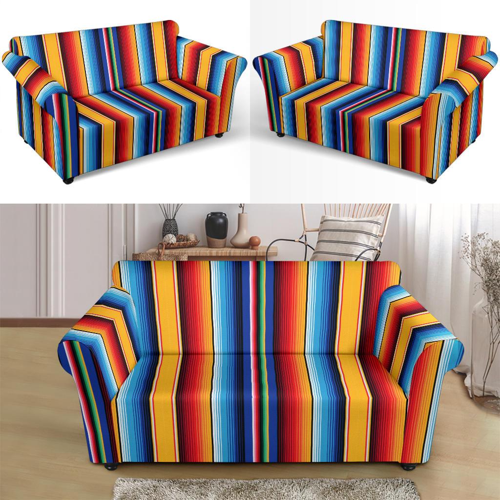 Mexican Blanket Stripe Print Pattern Loveseat Slipcover-JTAMIGO.COM