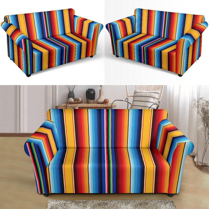 Mexican Blanket Stripe Print Pattern Loveseat Slipcover-JTAMIGO.COM