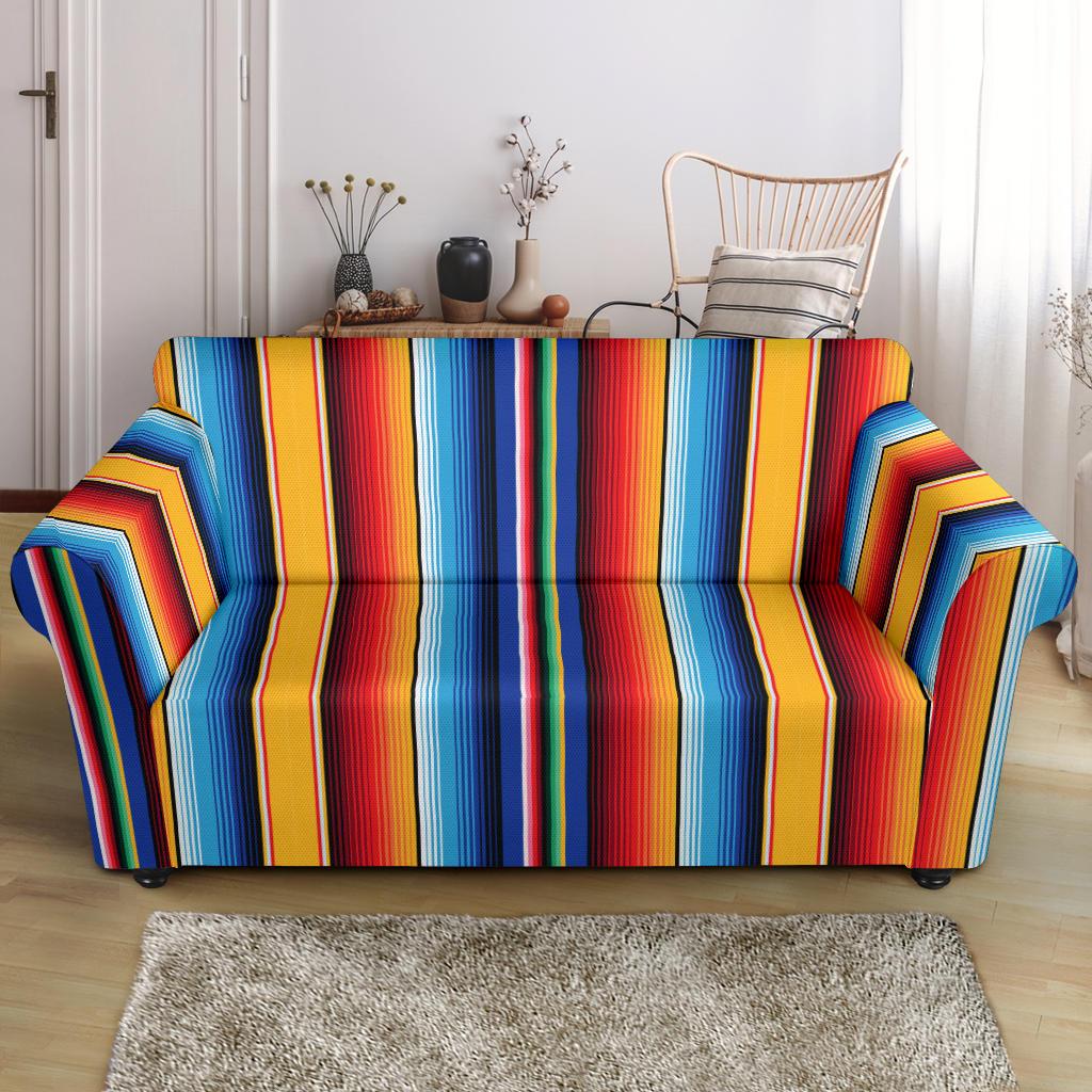 Mexican Blanket Stripe Print Pattern Loveseat Slipcover-JTAMIGO.COM