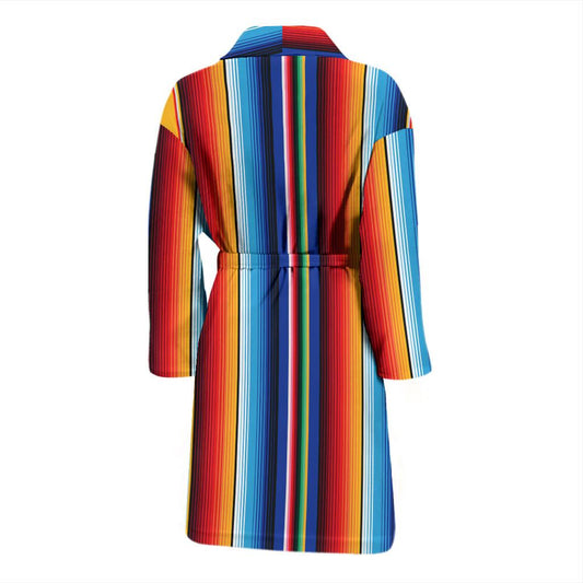 Mexican Blanket Stripe Print Pattern Men Bath Robe-JTAMIGO.COM