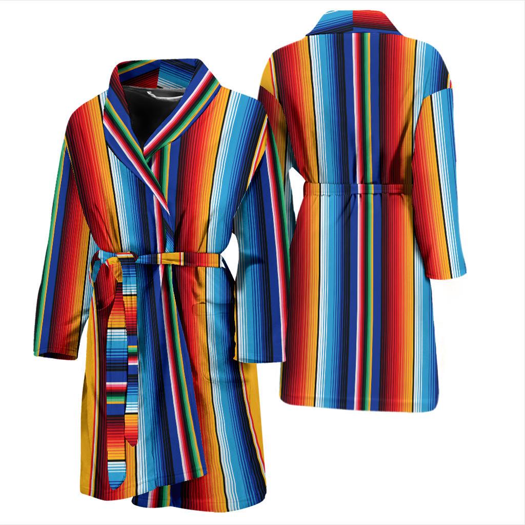 Mexican Blanket Stripe Print Pattern Men Bath Robe-JTAMIGO.COM