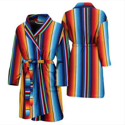 Mexican Blanket Stripe Print Pattern Men Bath Robe-JTAMIGO.COM