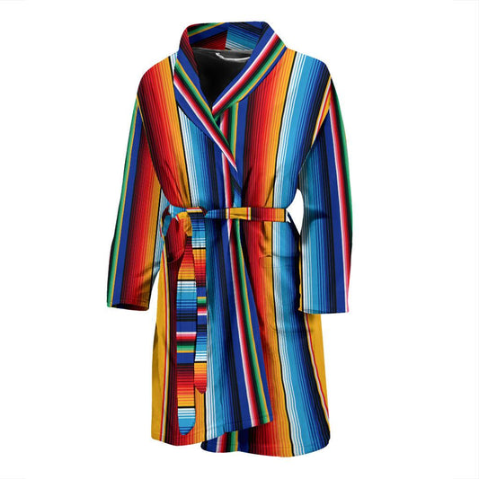 Mexican Blanket Stripe Print Pattern Men Bath Robe-JTAMIGO.COM