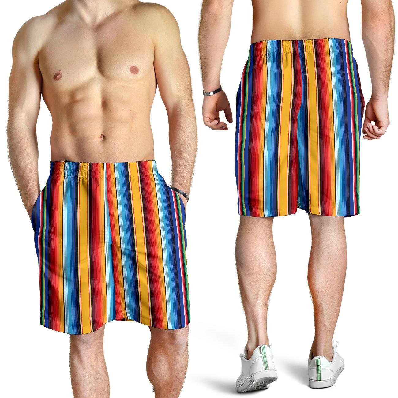 Mexican Blanket Stripe Print Pattern Mens Shorts-JTAMIGO.COM