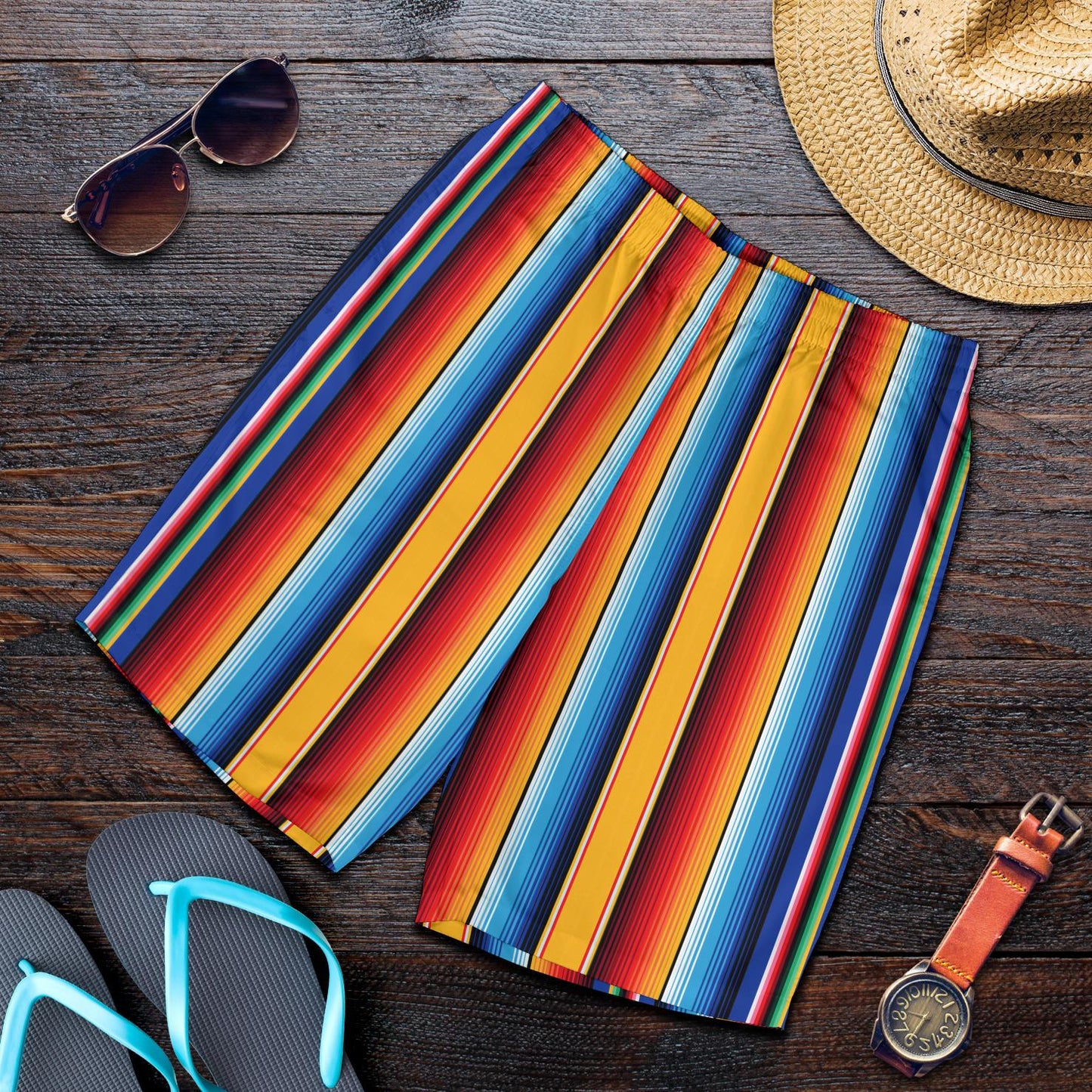 Mexican Blanket Stripe Print Pattern Mens Shorts-JTAMIGO.COM