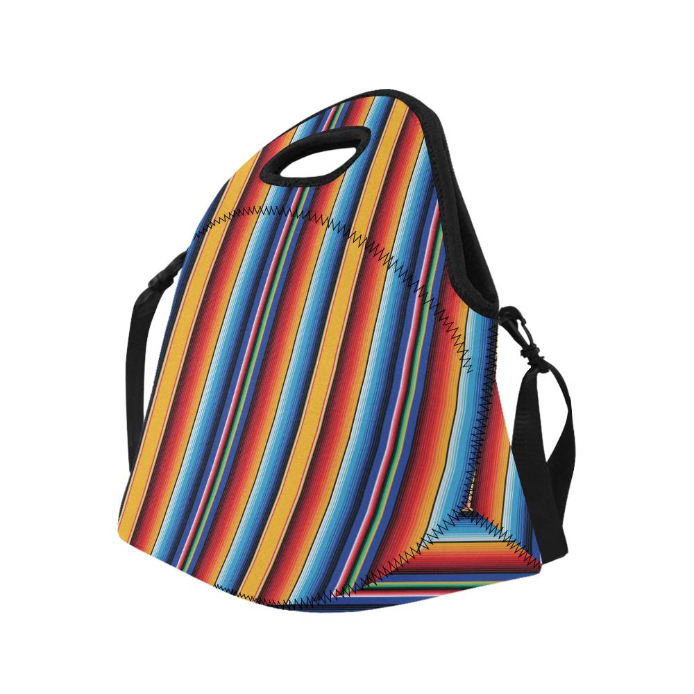 Mexican Blanket Stripe Print Pattern Neoprene Lunch Bag (Model 1669)(Large)-JTAMIGO.COM