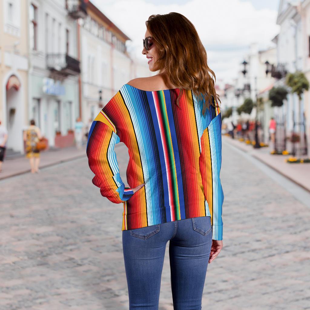 Mexican Blanket Stripe Print Pattern Off Shoulder Sweatshirt