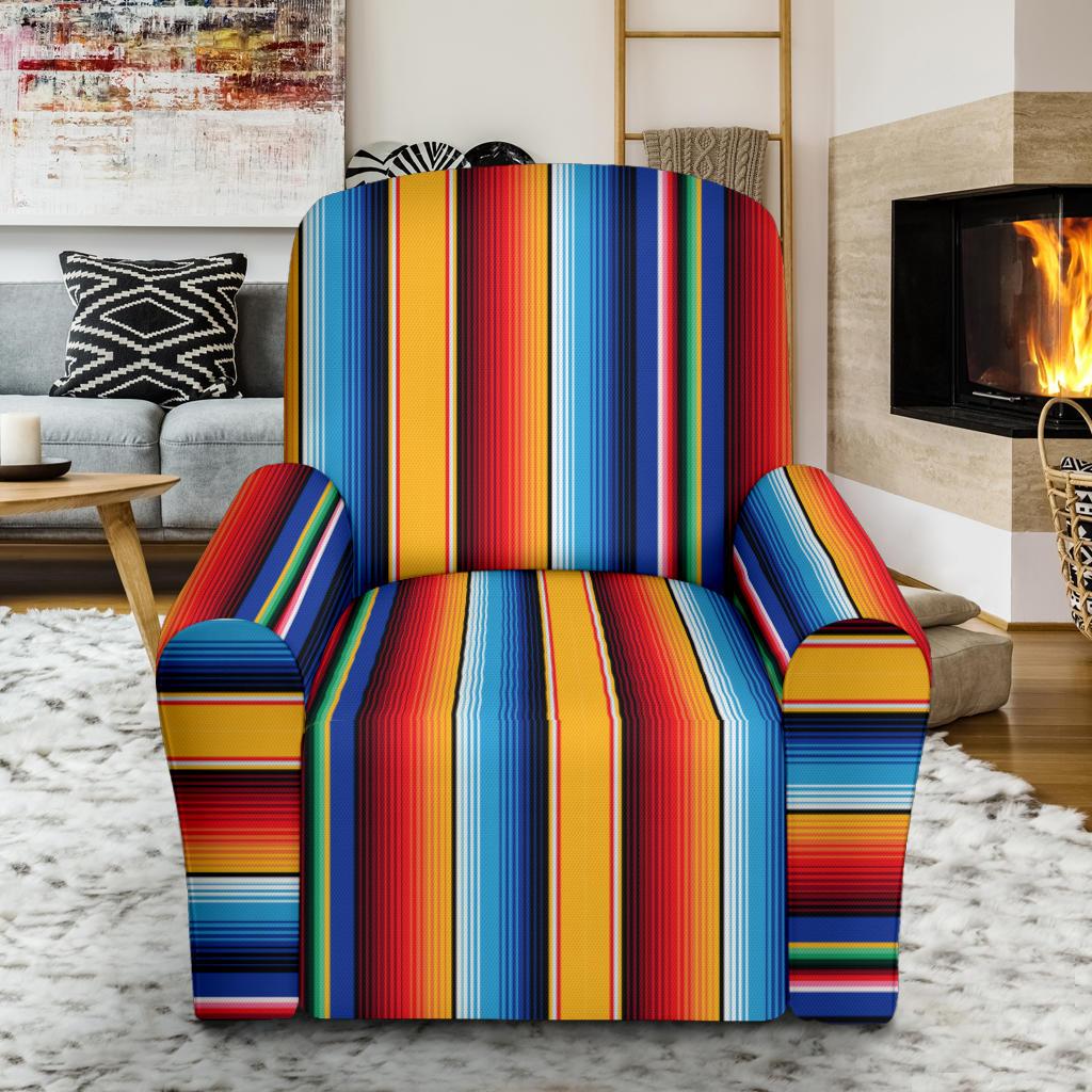 Mexican Blanket Stripe Print Pattern Single Sofa Slipcover -JTAMIGO.COM