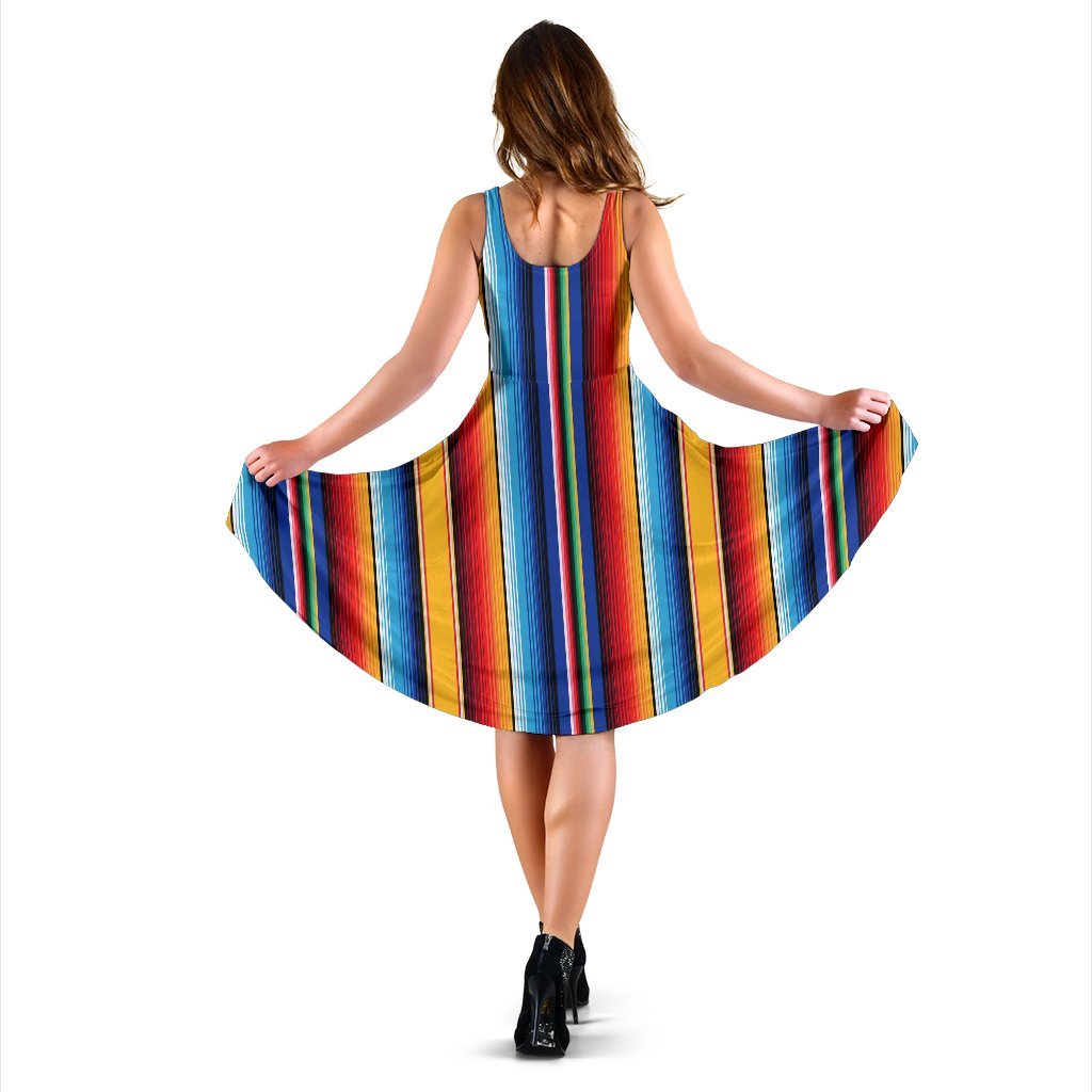 Mexican Blanket Stripe Print Pattern Sleeveless Dress