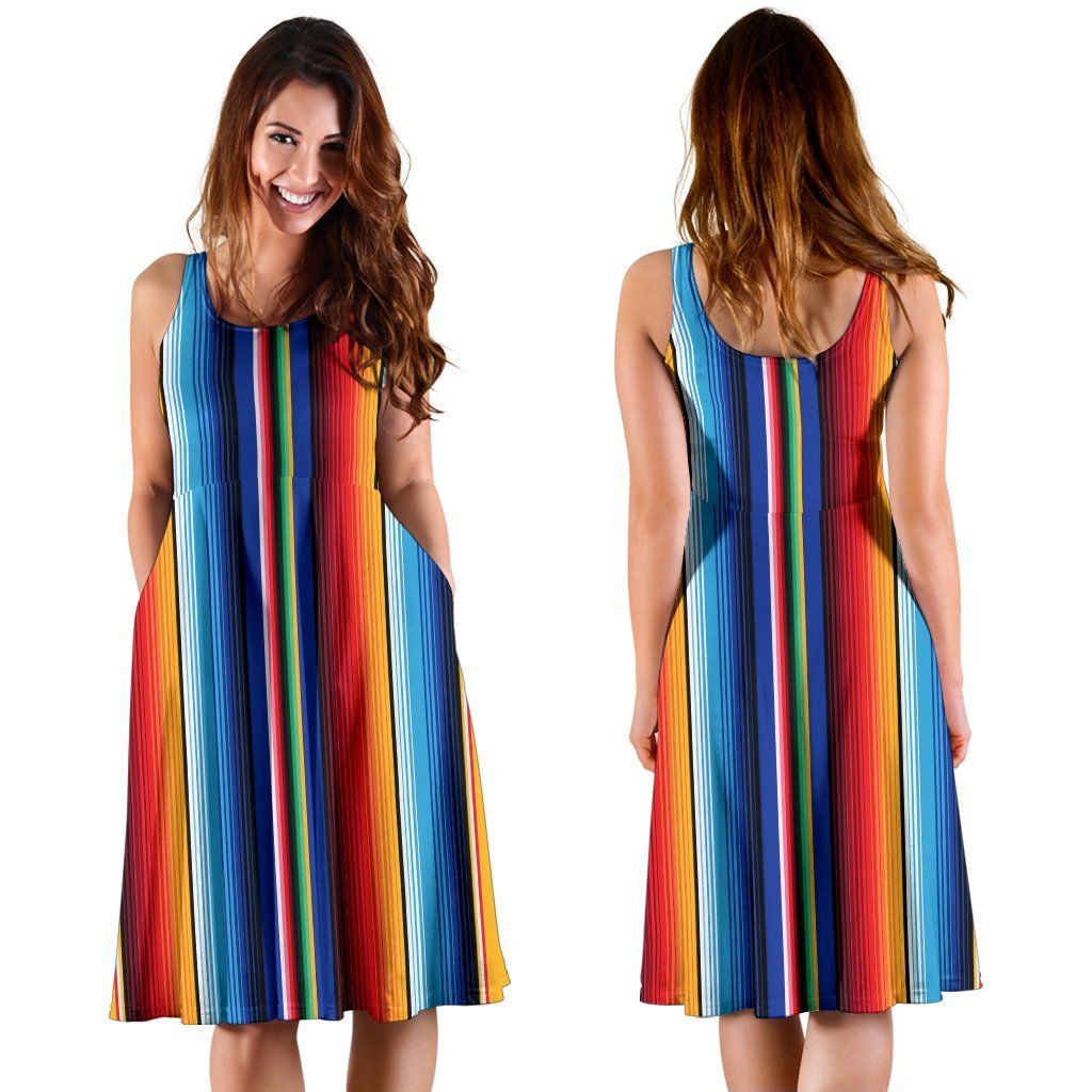 Mexican Blanket Stripe Print Pattern Sleeveless Dress