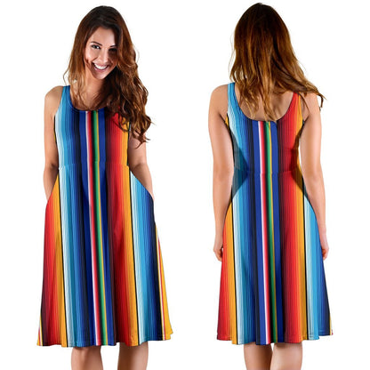 Mexican Blanket Stripe Print Pattern Sleeveless Dress