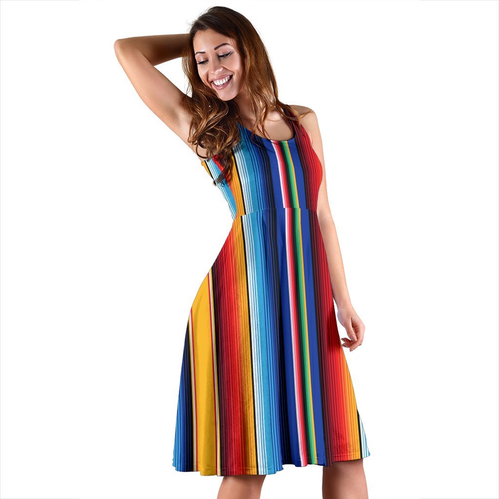 Mexican Blanket Stripe Print Pattern Sleeveless Dress