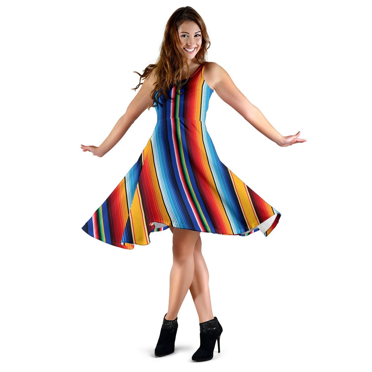 Mexican Blanket Stripe Print Pattern Sleeveless Dress