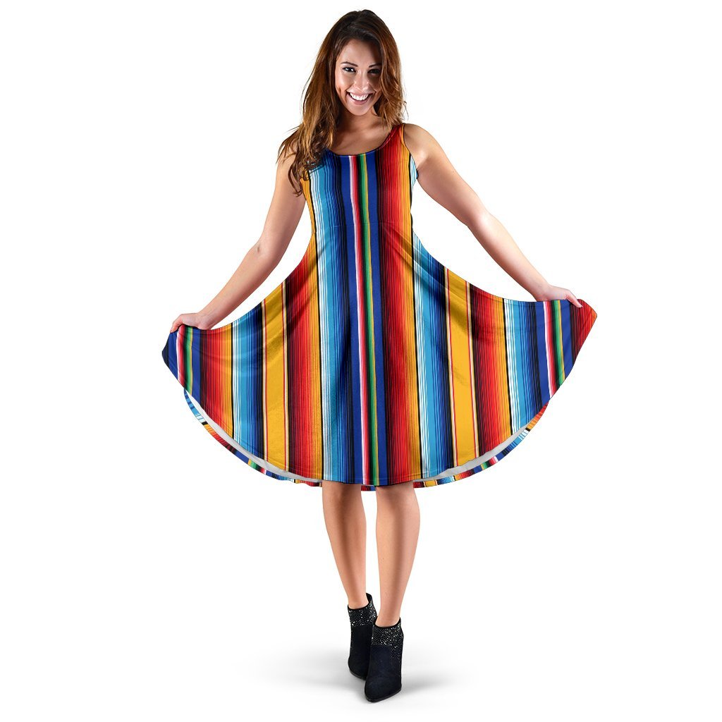 Mexican Blanket Stripe Print Pattern Sleeveless Dress