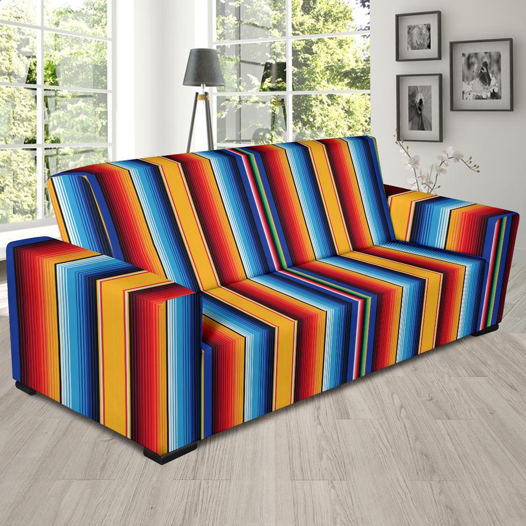 Mexican Blanket Stripe Print Pattern Sofa Slipcover-JTAMIGO.COM