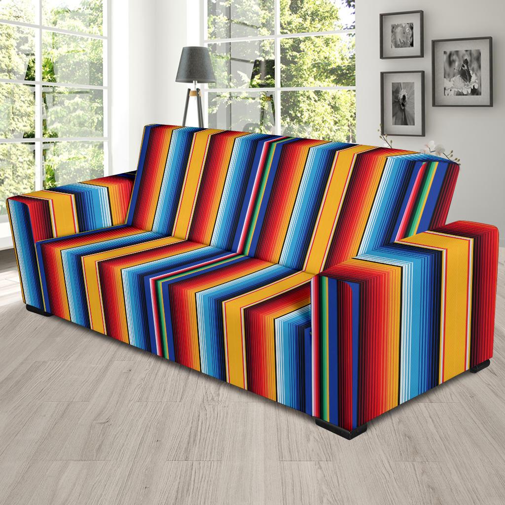 Mexican Blanket Stripe Print Pattern Sofa Slipcover-JTAMIGO.COM