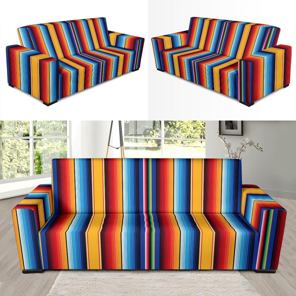 Mexican Blanket Stripe Print Pattern Sofa Slipcover-JTAMIGO.COM