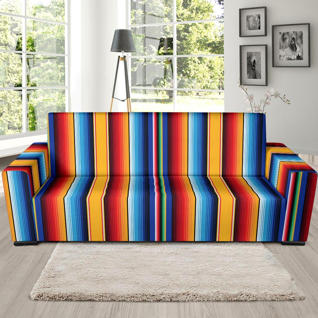 Mexican Blanket Stripe Print Pattern Sofa Slipcover-JTAMIGO.COM