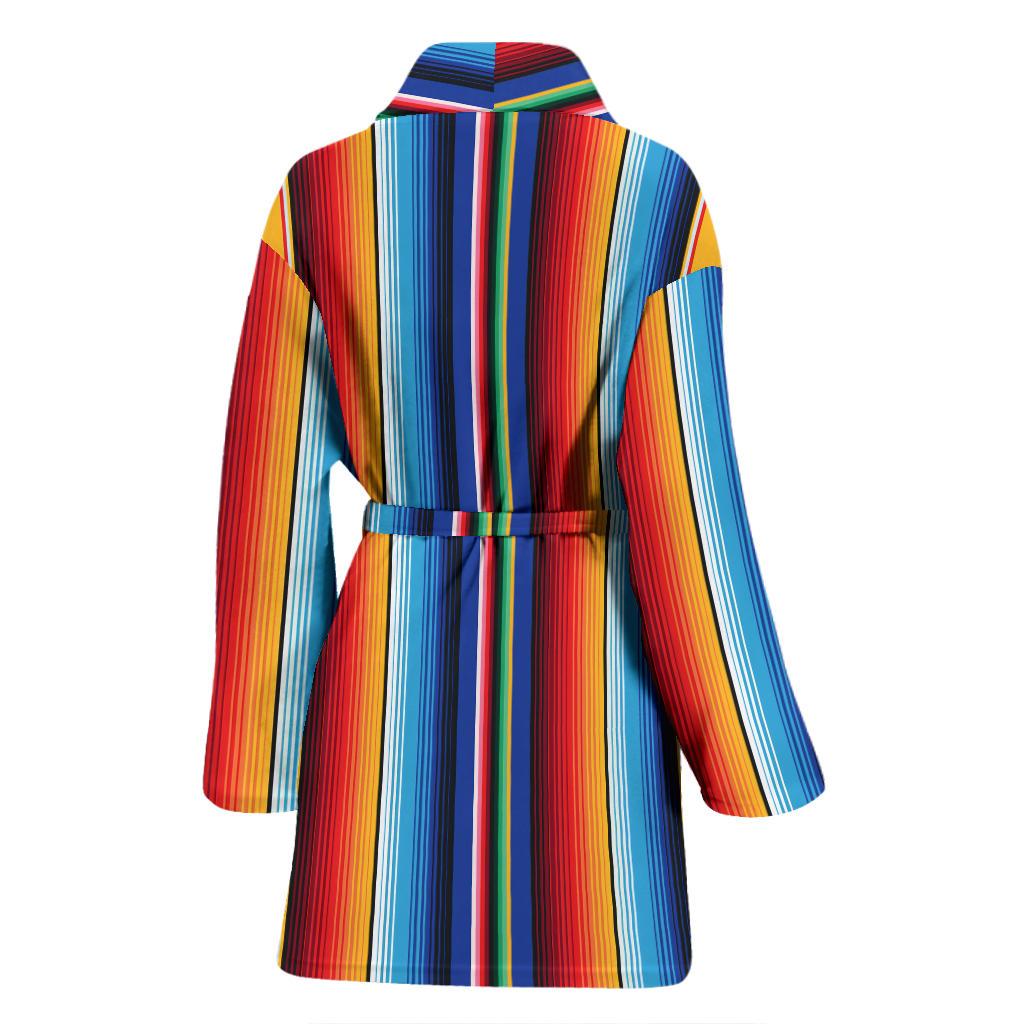 Mexican Blanket Stripe Print Pattern Women Bath Robe-JTAMIGO.COM
