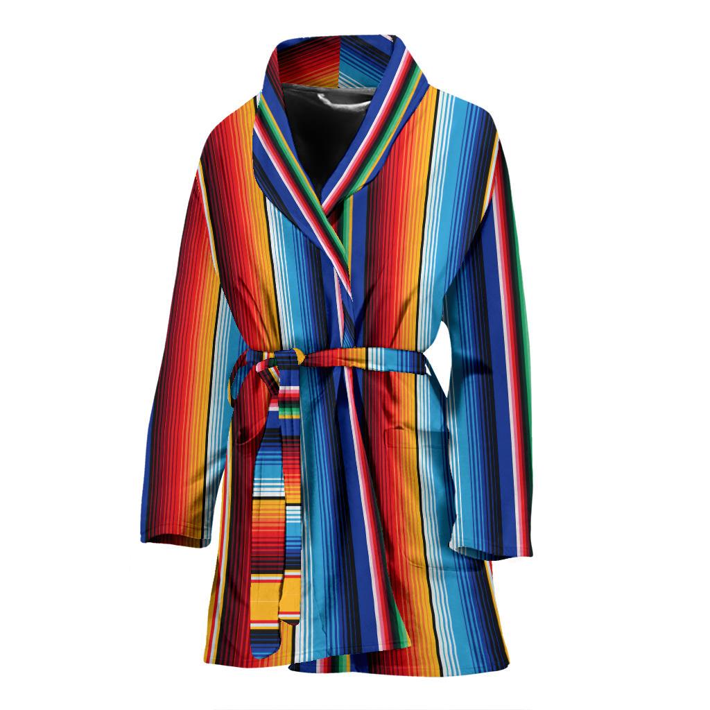 Mexican Blanket Stripe Print Pattern Women Bath Robe-JTAMIGO.COM