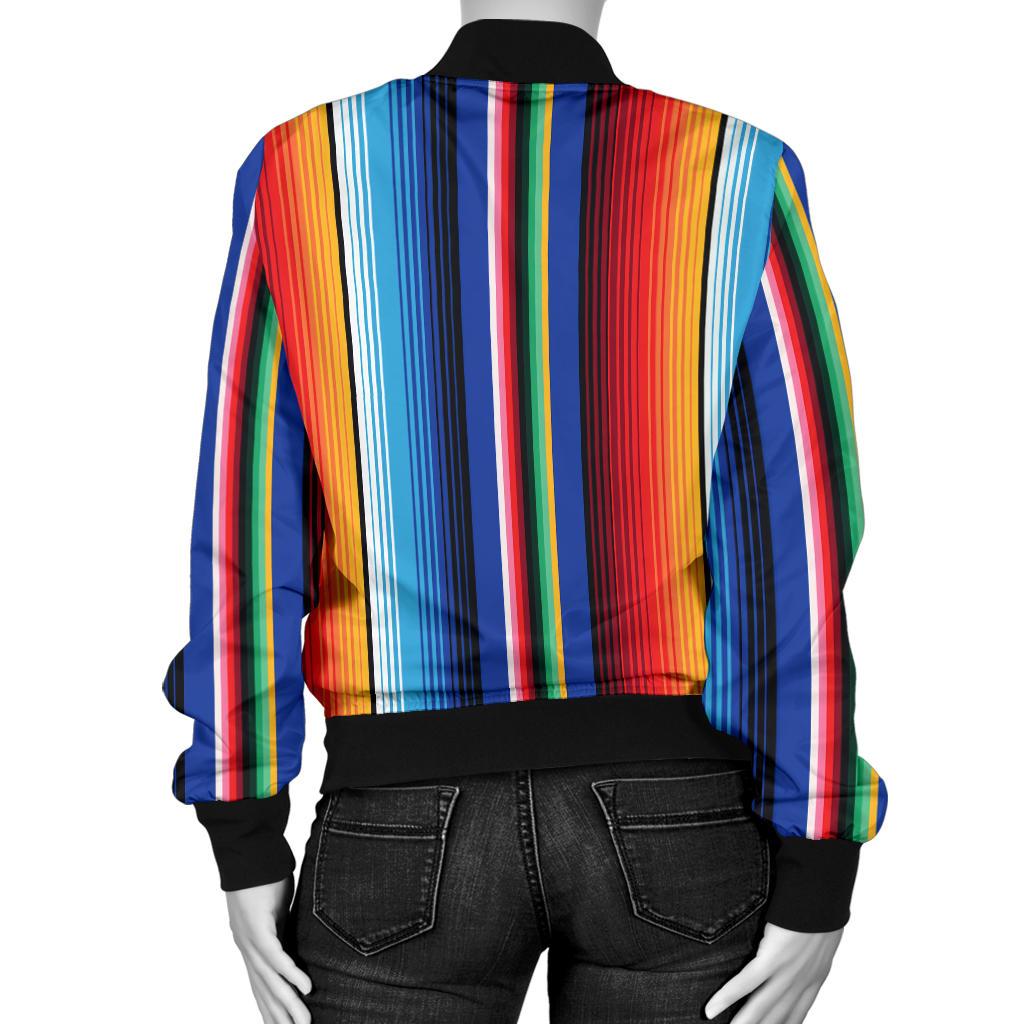 Mexican Blanket Stripe Print Pattern Women Casual Bomber Jacket