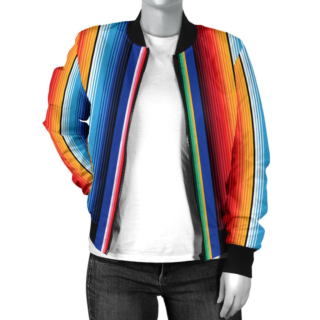 Mexican Blanket Stripe Print Pattern Women Casual Bomber Jacket
