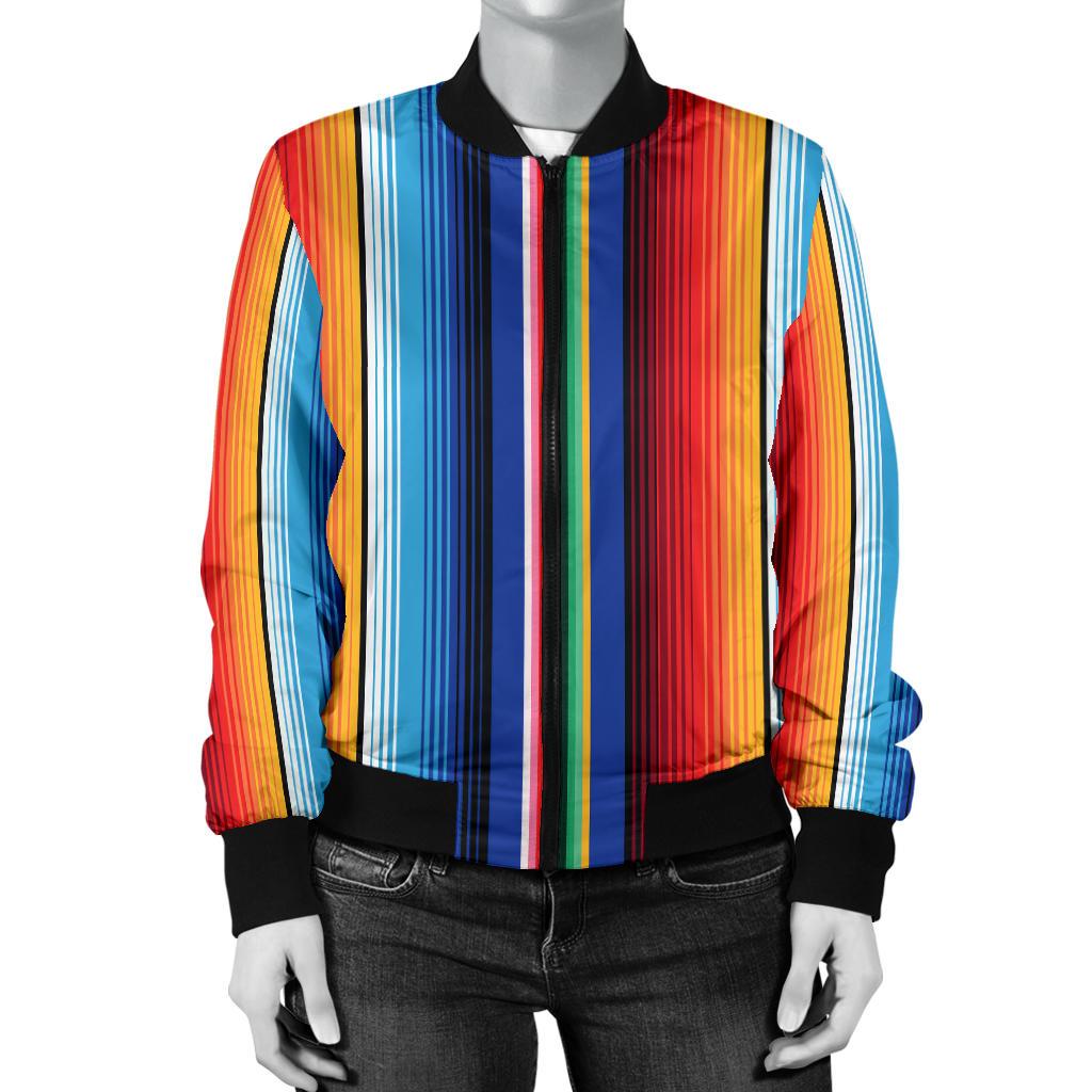 Mexican Blanket Stripe Print Pattern Women Casual Bomber Jacket