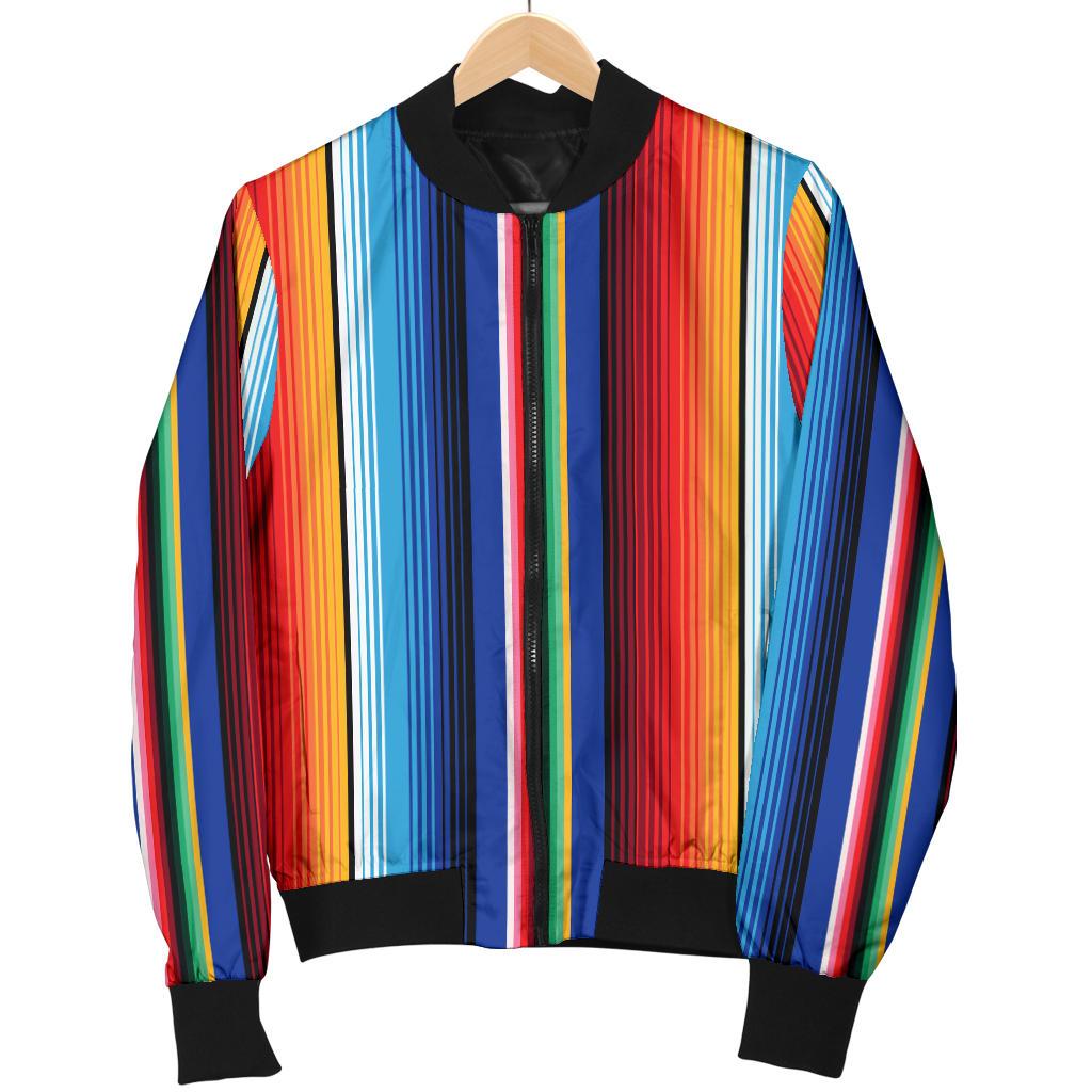 Mexican Blanket Stripe Print Pattern Women Casual Bomber Jacket