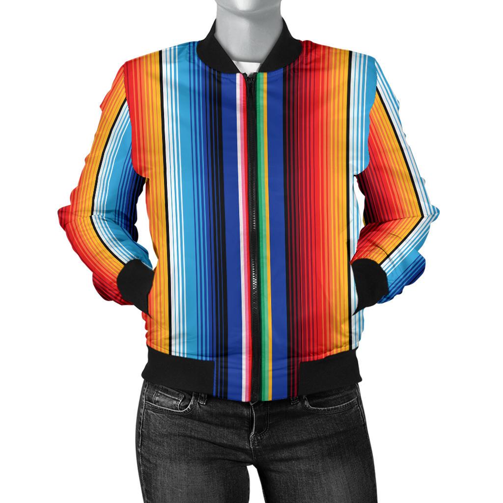 Mexican Blanket Stripe Print Pattern Women Casual Bomber Jacket