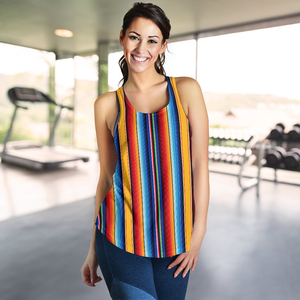 Mexican Blanket Stripe Print Pattern Women Racerback Tank Top