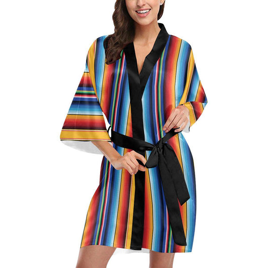 Mexican Blanket Stripe Print Pattern Women Short Kimono Robe
