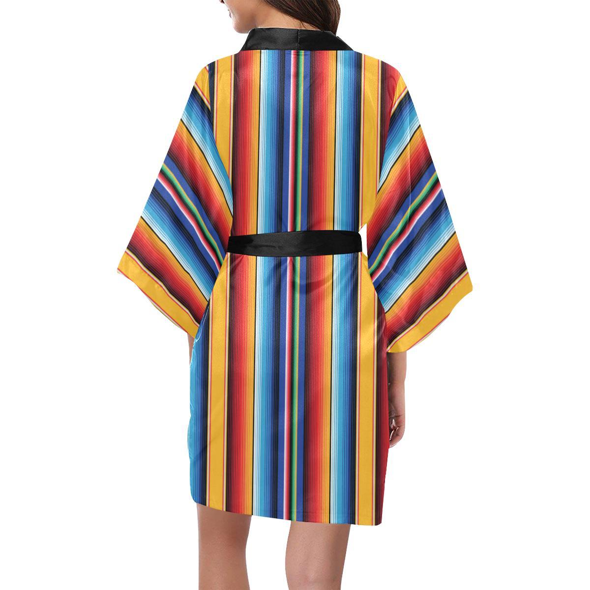 Mexican Blanket Stripe Print Pattern Women Short Kimono Robe