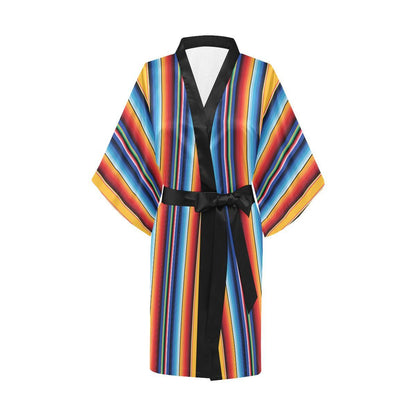 Mexican Blanket Stripe Print Pattern Women Short Kimono Robe