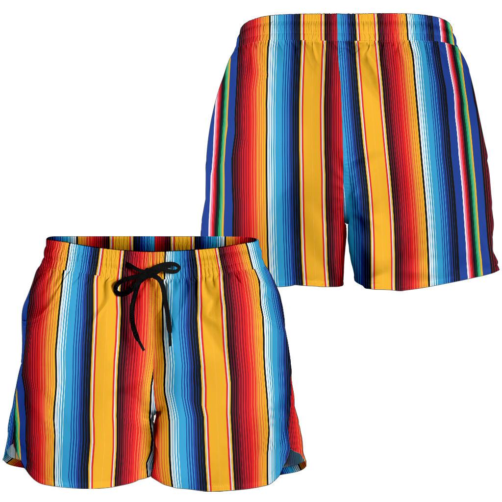 Mexican Blanket Stripe Print Pattern Women Shorts-JTAMIGO.COM
