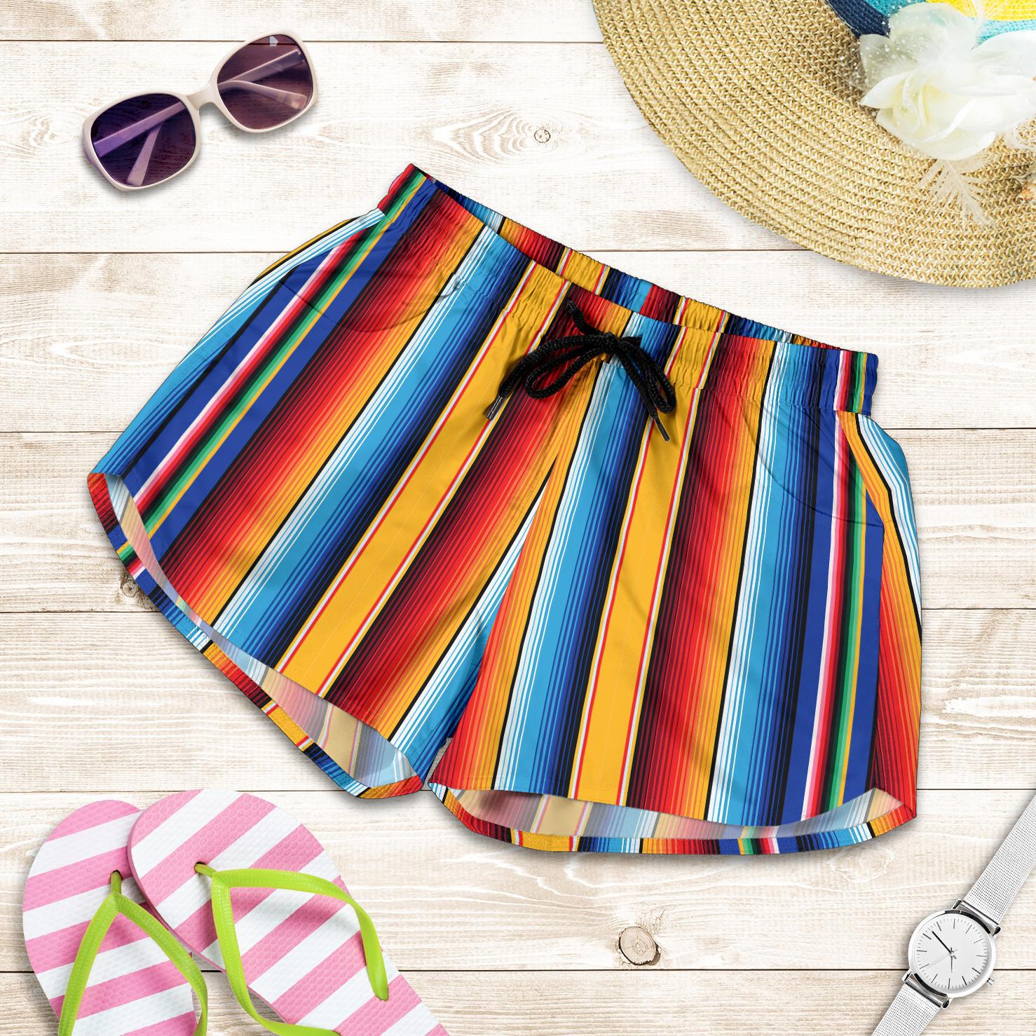 Mexican Blanket Stripe Print Pattern Women Shorts-JTAMIGO.COM