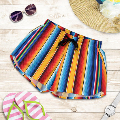 Mexican Blanket Stripe Print Pattern Women Shorts-JTAMIGO.COM