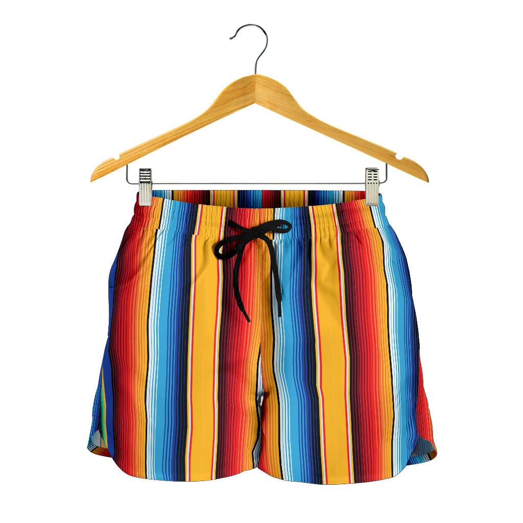 Mexican Blanket Stripe Print Pattern Women Shorts-JTAMIGO.COM