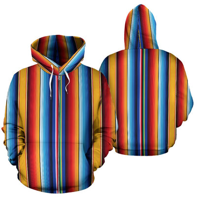 Mexican Blanket Stripe Print Pattern Zip Up Hoodie