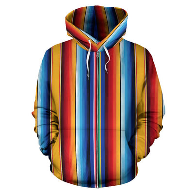 Mexican Blanket Stripe Print Pattern Zip Up Hoodie