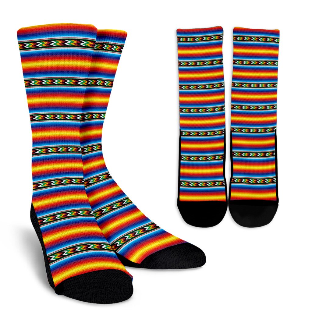 Mexican Blanket ZigZag Print Pattern Crew Socks