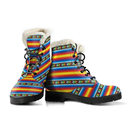 Mexican Blanket ZigZag Print Pattern Faux Fur Leather Boots-JTAMIGO.COM